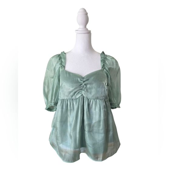 Altard State Mint Green Puff Sleeve Blouse Size Small - Picture 1 of 7
